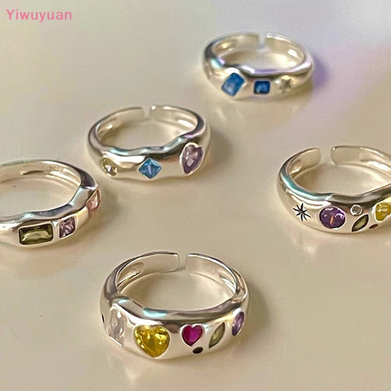 < Yiwuyuan > Nhẫn Đính Đá Zircon Tự Nhiên Không Đều Màu Thời Trang Cho Nữ