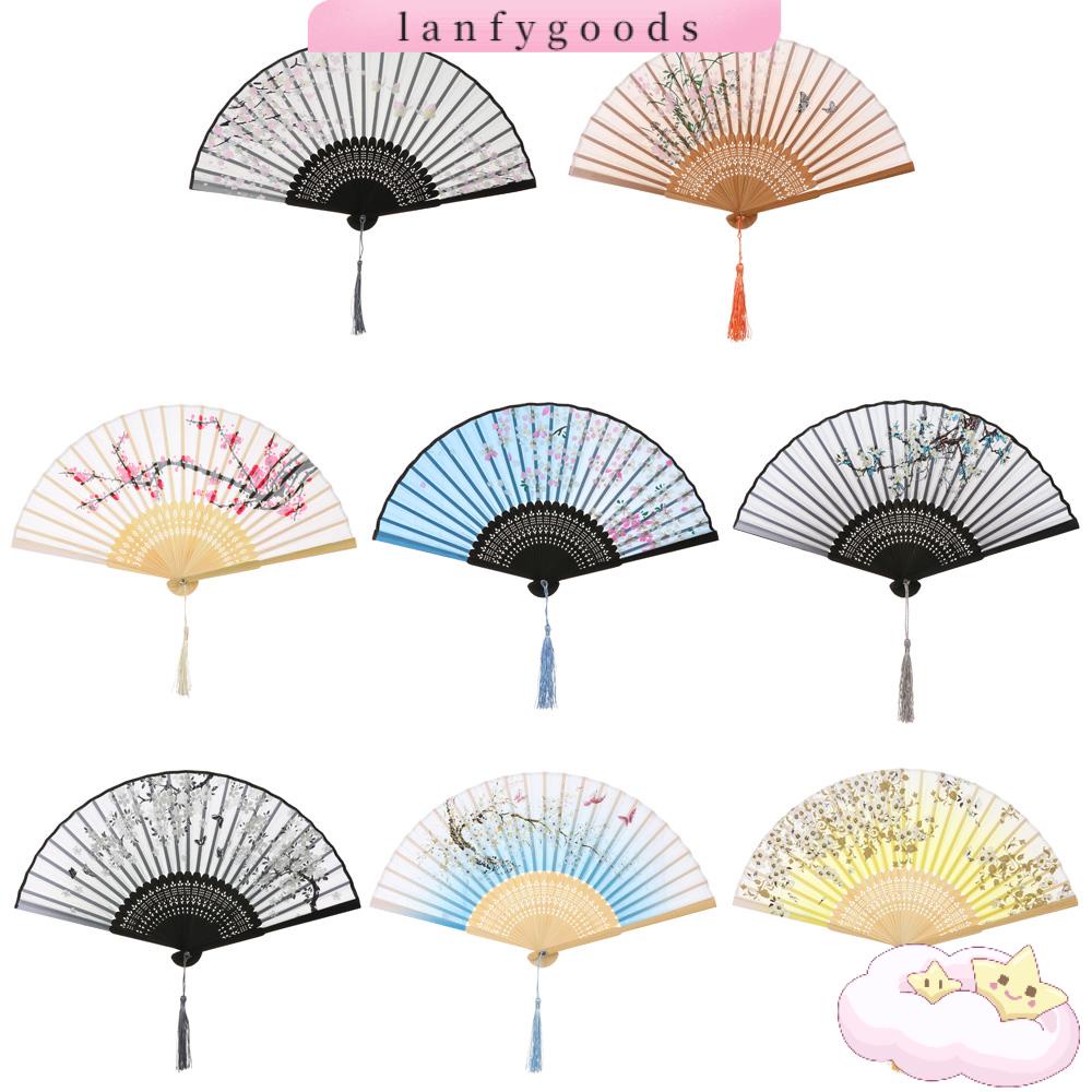 LANFY Quạt Xếp Cầm Tay Bằng Tre In Họa Tiết Hoa Cổ Điển Trang Trí Nhà Cửa