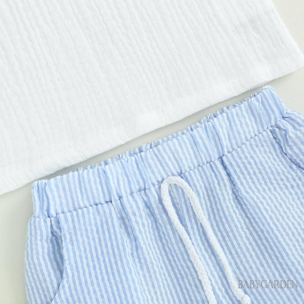 Set Đồ 2 Món Gồm Áo Sơ Mi Tay Ngắn Màu Trơn Cài Nút + Quần Ngắn Dây Rút Thời Trang Cho Bé Trai 6 Tháng-4 Tuổi