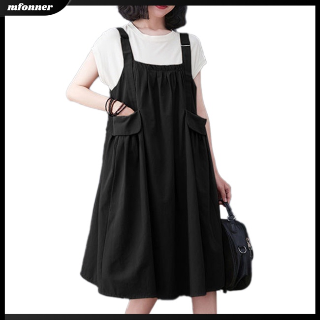 Đầm Xòe Mini Hai Dây Màu Trơn Có Túi Điều Chỉnh Được Thời Trang Mùa Hè Cho Nữ