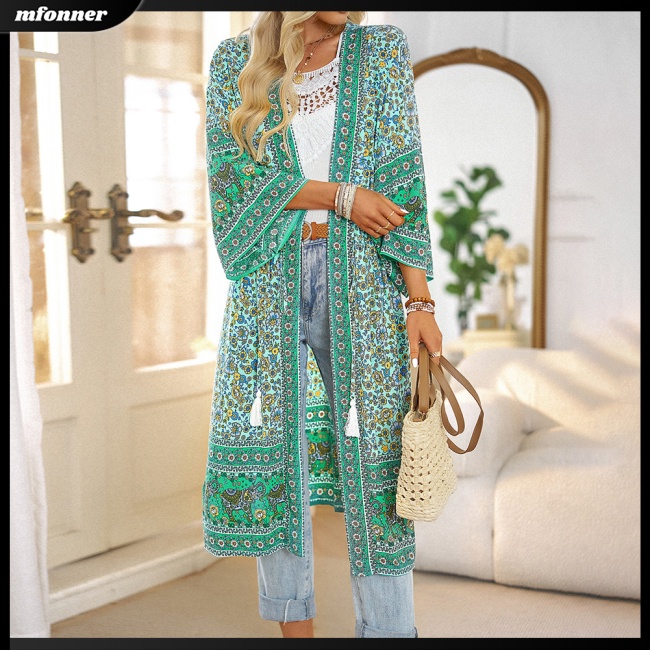 Áo Khoác Cardigan Mỏng Tay Lửng Dáng Rộng Cột Dây In Họa Tiết Thời Trang Cho Nữ