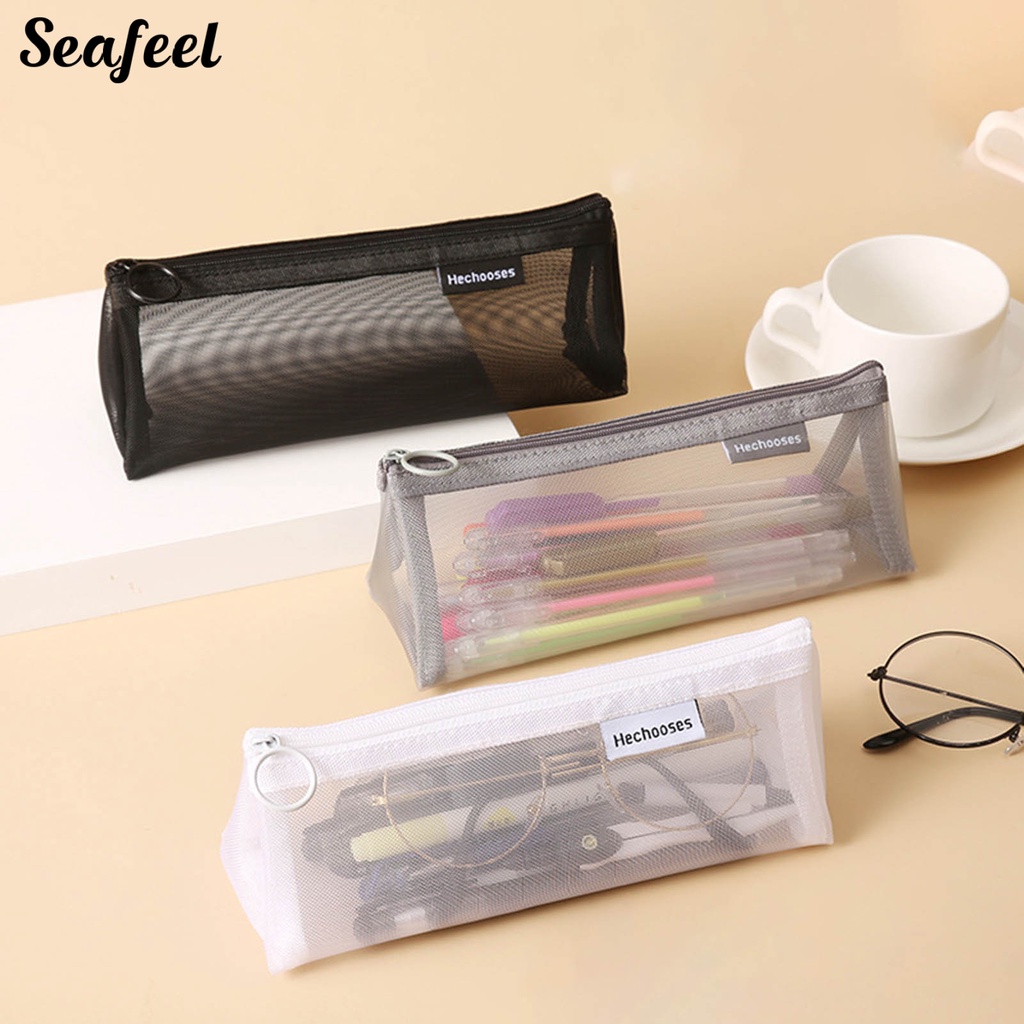 Túi Lưới Đựng Bút Chì Hình Tam Giác Sức Chứa Lớn Có Khóa Kéo