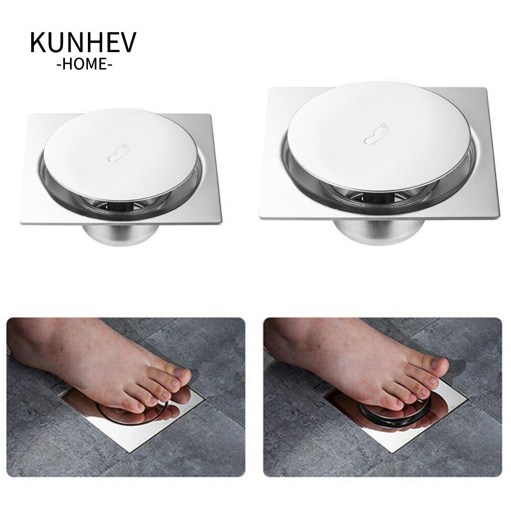 Kunhev Nắp Cống Thoát Nước Sàn Nhà Chống Mùi Hôi Bằng Thép Không Gỉ Bền Dễ Lau Chùi Dạng Nhấn Dễ Dàng Vệ Sinh Cho Phòng Tắm Khách Sạn