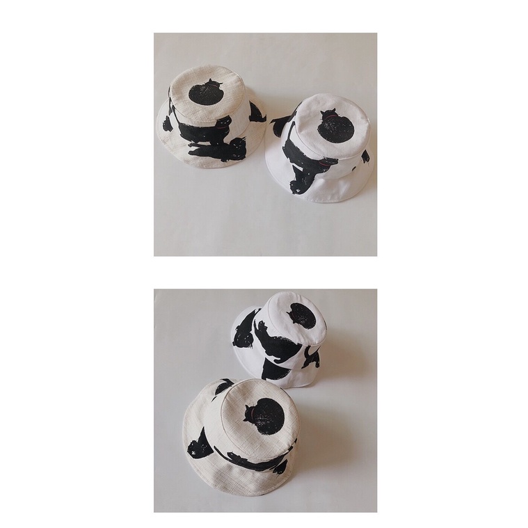 Nón Tai Bèo Vải Lanh Chống Nắng In Hình Mèo Graffiti Thời Trang Nhật Hàn Dễ Phối Đồ Cho Nam Và Nữ