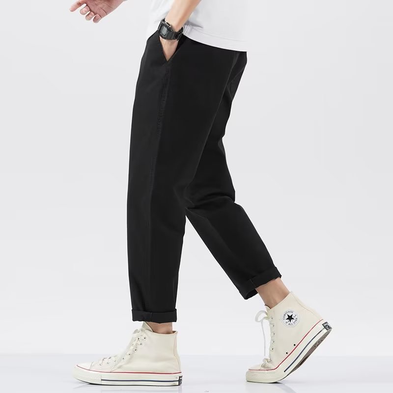 Quần Dài 9 Tấc Ống Rộng Bằng Cotton Trơn Thời Trang Xuân Thu Cho Nam