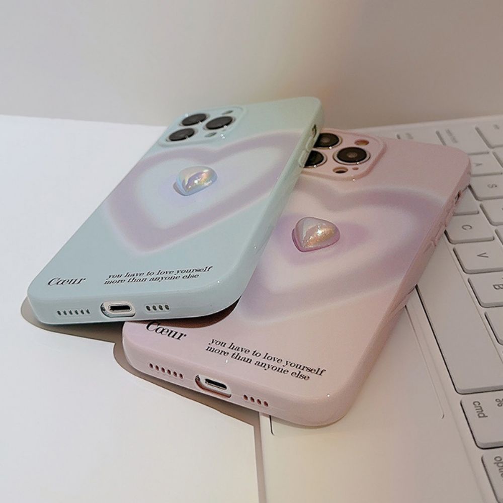 Ốp Điện Thoại TPU Mềm Chống Sốc Mạ Điện Họa Tiết Trái Tim 3D Màu Gradient Cho IPhone 11 12 13 14 Pro Max