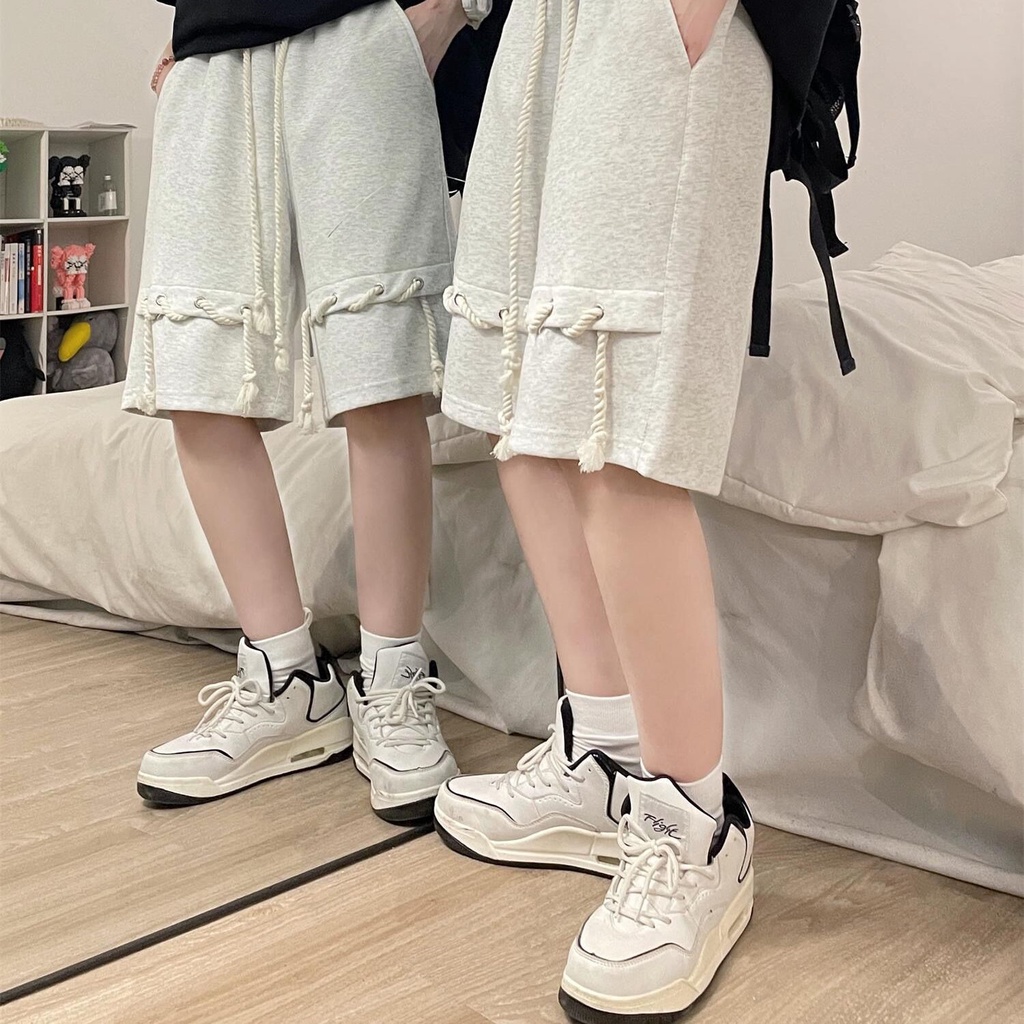 Quần Short Thể Thao Dáng Rộng Phối Dây Rút Thời Trang Retro Cá Tính Cho Nữ