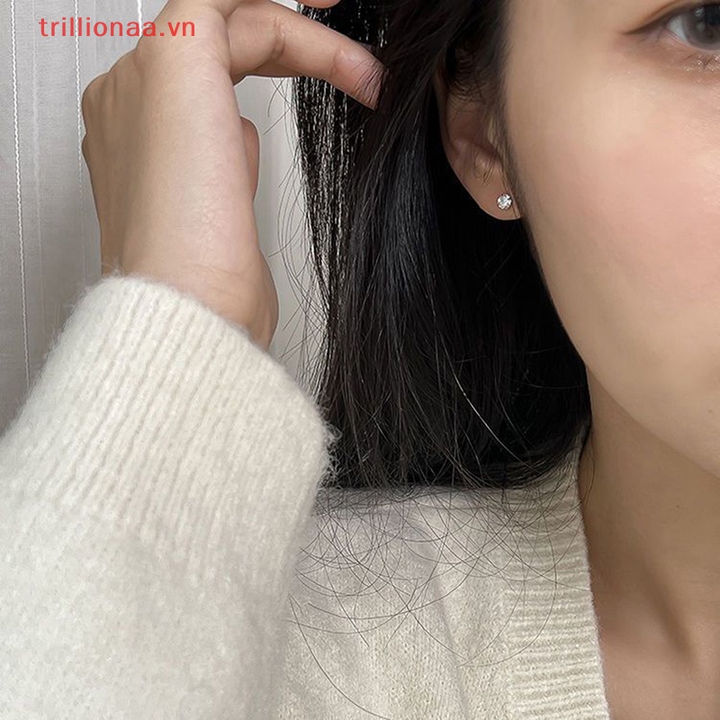 1 Đôi Khuyên Tai Đính Đá 3 / 4 / 5mm Bằng Thép Không Gỉ Thời Trang Cho Nữ