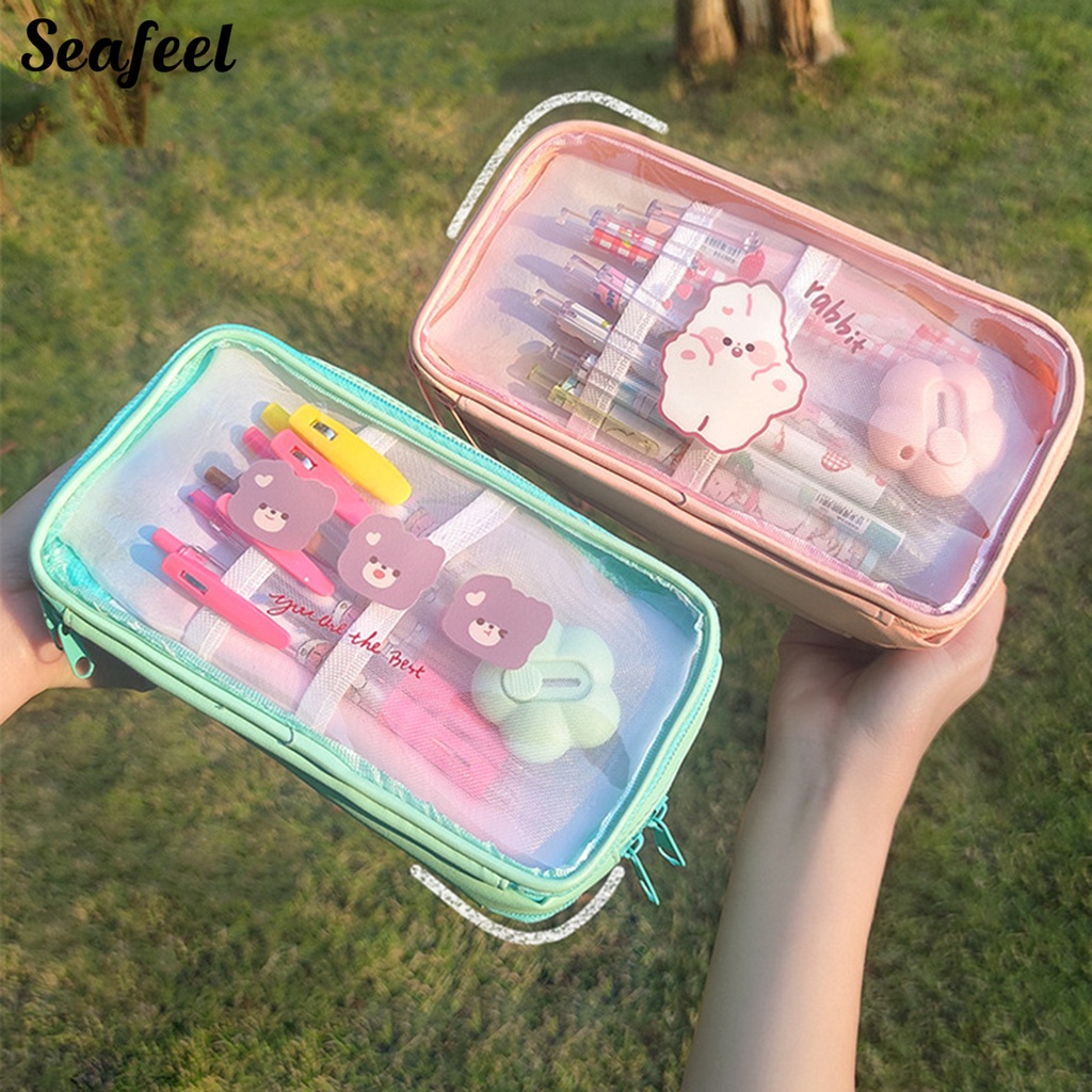 Túi Đựng Bút Bằng PVC Chống Nước Chống Bụi Họa Tiết Hoạt Hình Dễ Thương