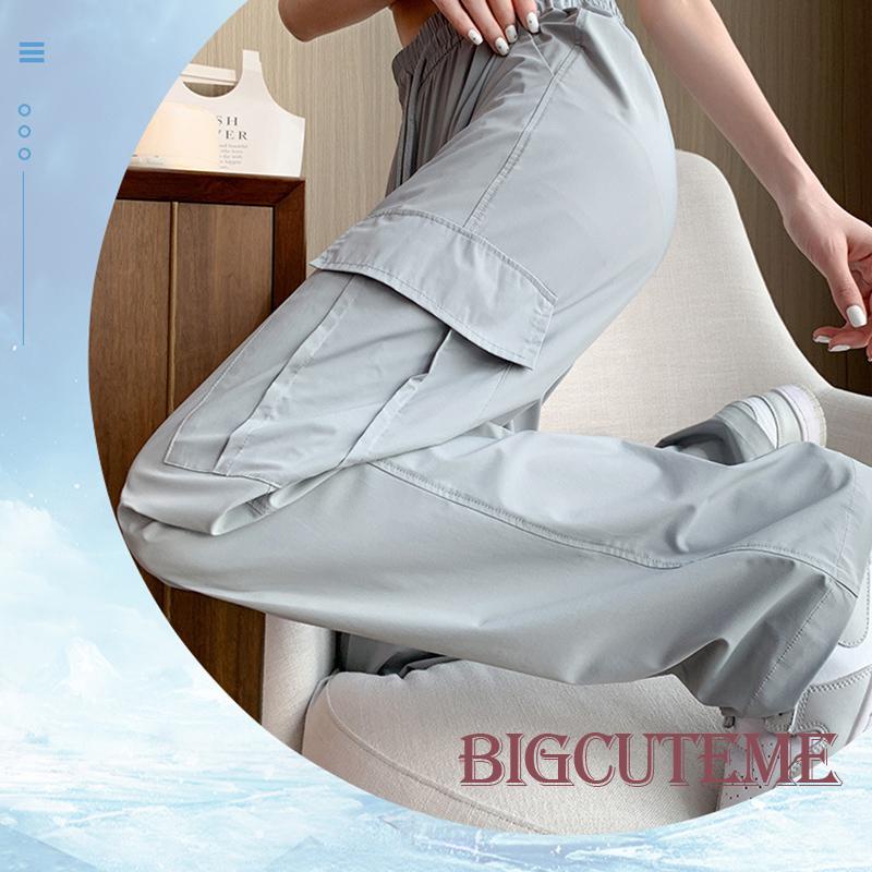 Quần Dài Eo Cao Dáng Rộng Có Túi Màu Sắc Đơn Giản Cho Nữ