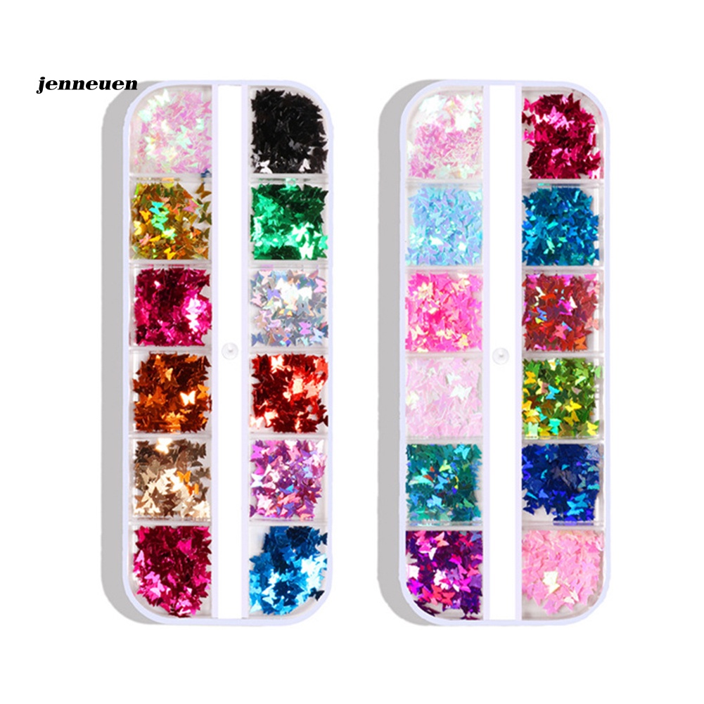 Set 12 Hộp Nhãn Dán Móng Tay Hình Bướm Phối Kim Sa Lấp Lánh DIY