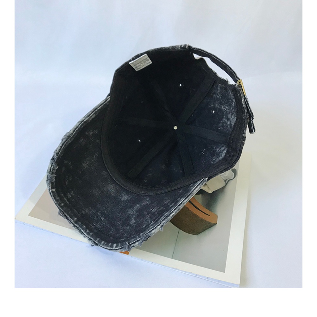 Mũ Lưỡi Trai Denim Màu Đen Thiết Kế Rách Phong Cách Retro Cá Tính Cho Nam