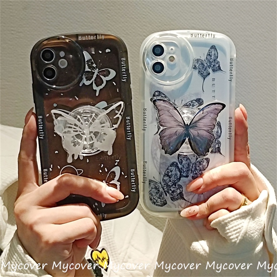 Ốp Điện Thoại Silicon Mềm Họa Tiết Bướm Gắn Giá Đỡ Cho iPhone 11 13 12 14 Pro Max X XR Xs Max 6 7 8 Plus