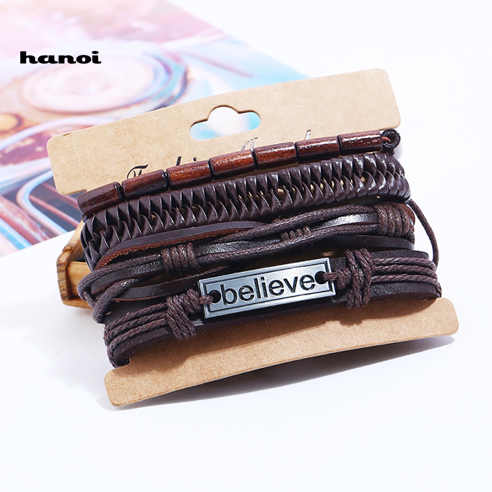 Set 4 Vòng Tay Bện Dây Giả Da Nhiều Lớp Thời Trang Cho Nam