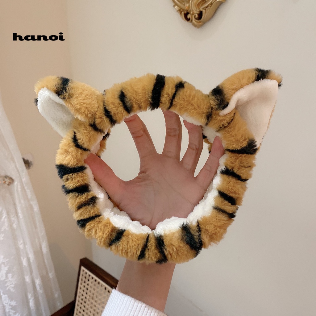 Băng Đô Cài Tóc Co Giãn Tốt In Họa Tiết Tai Hổ Hoạt Hình Cho Nữ Rửa Mặt