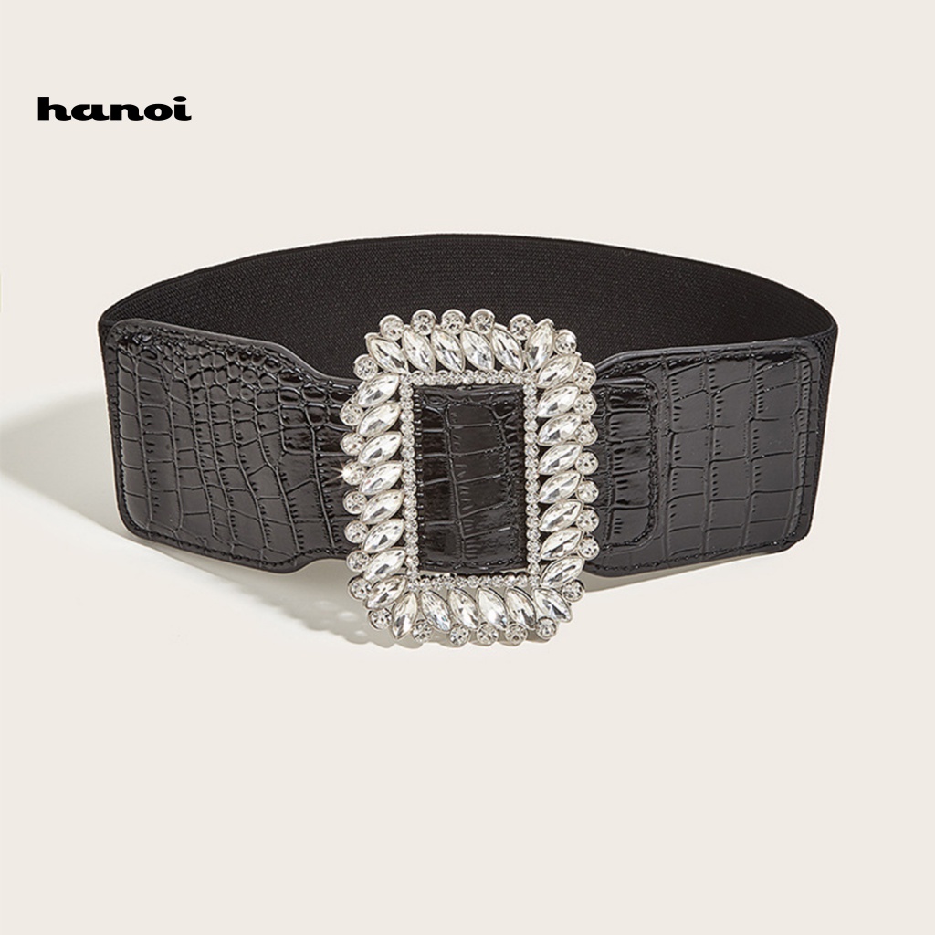 Thắt Lưng Giả Da Co Giãn Màu Trơn Đính Đá Thời Trang Cho Nữ