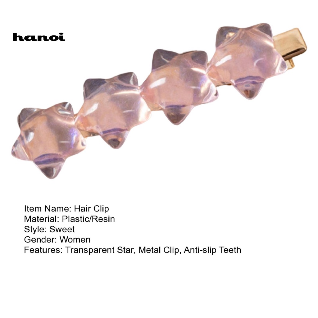 Kẹp Tóc Hình Ngôi Sao Trong Suốt Bằng Nhựa Resin Chống Trượt Phong Cách Hàn Quốc Cho Nữ