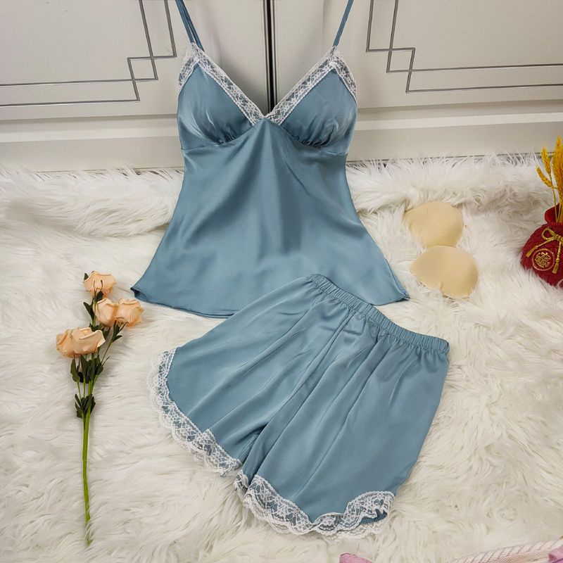 Bộ Đồ Ngủ Áo Hai Dây Phối Quần Short Phong Cách Hàn Quốc Thời Trang Mùa Hè Hàng Mới Dành Cho Bạn Nữ