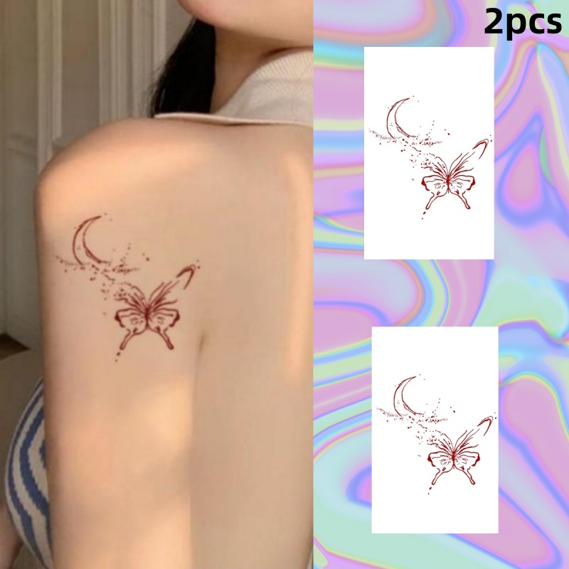 Hình Xăm Dán Tạm Thời Họa Tiết Bướm Và Mặt Trăng Chống Thấm Nước Bền Màu Đến 7 Ngày