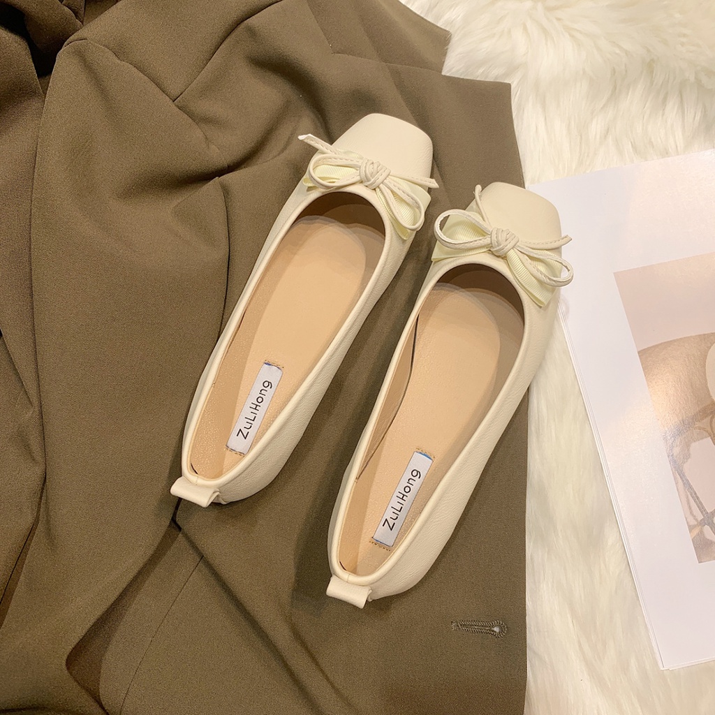 Giày Búp Bê Da Đế Bằng Thiết Kế Dễ Thương Cho Nữ