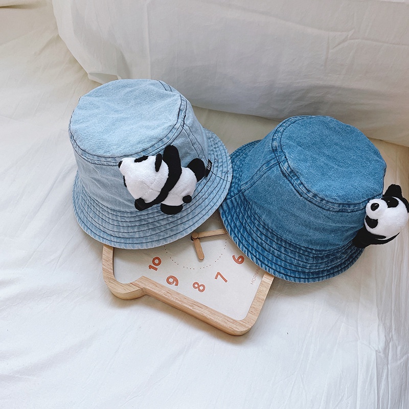 Nón Bucket Denim Hình Gấu Trúc 3D Dễ Thương Cho Bé