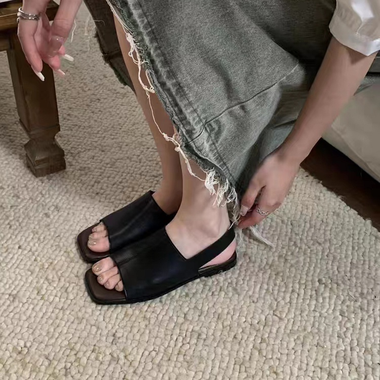 Dép Sandal Hở Mũi Đế Bằng Phong Cách retro Thời Trang Cho Nữ