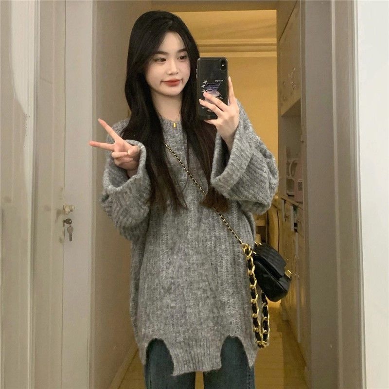 Áo Len Chui Đầu Dài Tay Dáng Rộng Màu Sắc Trơn Phong Cách Hàn Quốc Thời Trang Thu Đông Cho Nữ