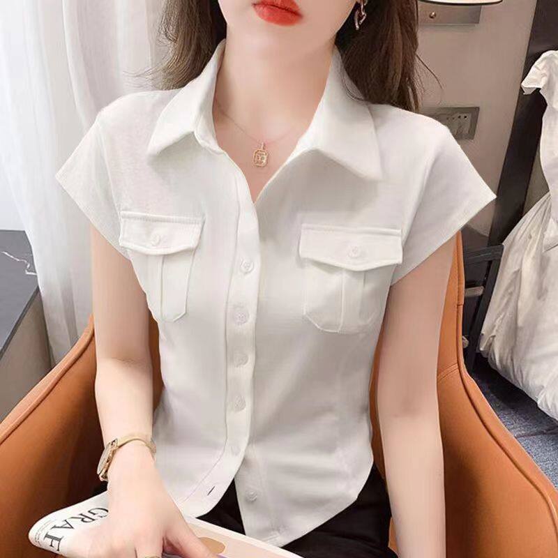 Áo Sơ Mi Cotton Tay Ngắn Dáng Ôm Thời Trang Mùa Hè Phong Cách Hàn Quốc Dành Cho Nữ