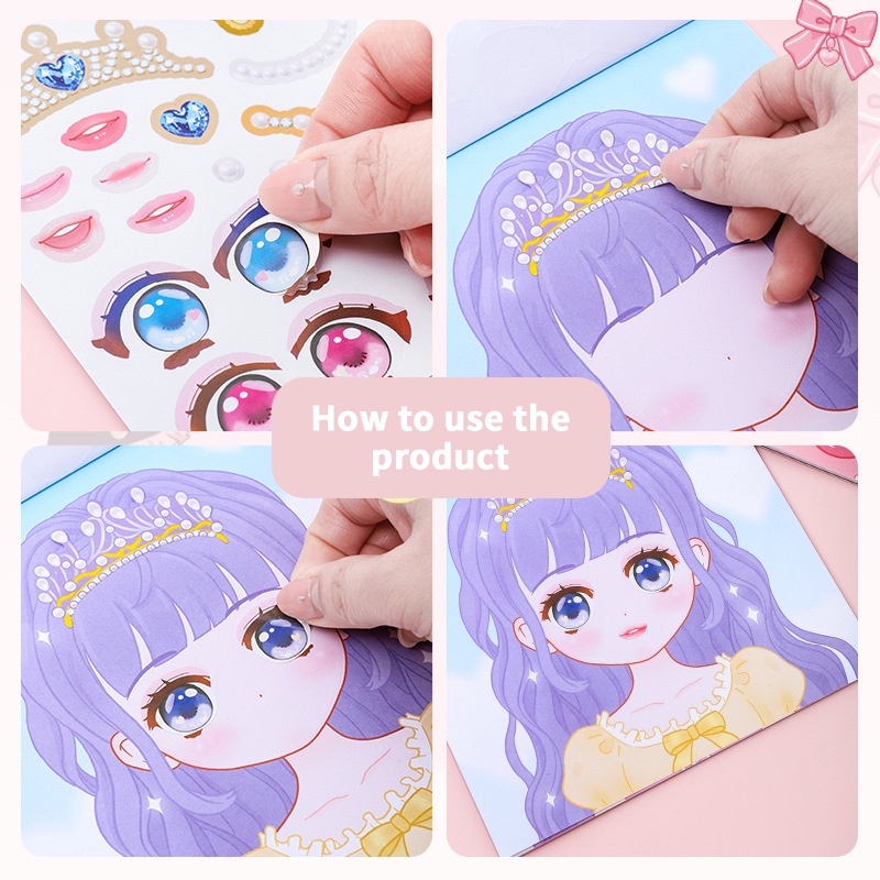 Nhãn dán trang điểm thay đổi hình công chúa bóc dính sticker make up đồ chơi thủ công DIY quà tặng trang trí cho bé gái YK