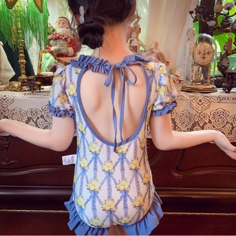 Bộ Đồ Bơi Một Mảnh Họa Tiết Hoa Hở Lưng Thời Trang Mùa Hè 2023 Cho Bé Gái