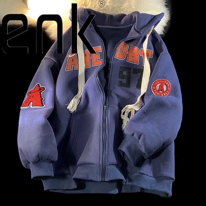 Áo khoác nam，áo hoodie nam，Áo Khoác cardigan Có Mũ Trùm Đầu Phong Cách Đường Phố Mỹ Thời Trang Mùa Thu Hàng Mới Dành Cho Nam Và Nữ，áo gió nam，áo hoddie nam form rộng，đồ bộ nam，thời trang nam，áo khác，xám，kaki，xanh lam