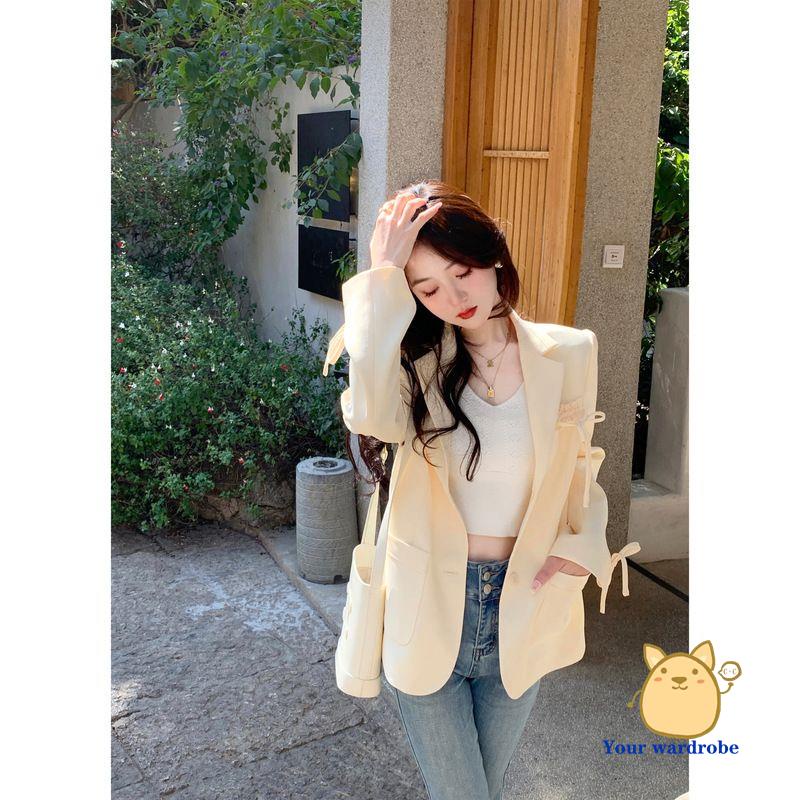 Áo Khoác Blazer Dáng Rộng Màu Vàng Kem Thời Trang 2023