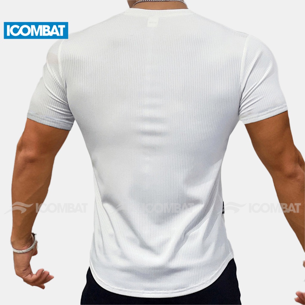 Áo thun gân nam ICOMBAT CoolMax™ sợi gân trơn thể thao ôm body mềm mịn cổ tròn form slimfit - AO10