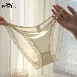 Ecmln Quần Lót Cotton Satin Cao Cấp Lưng Thấp Phối Ren Rỗng Không Đường May Màu Trơn Cho Nữ