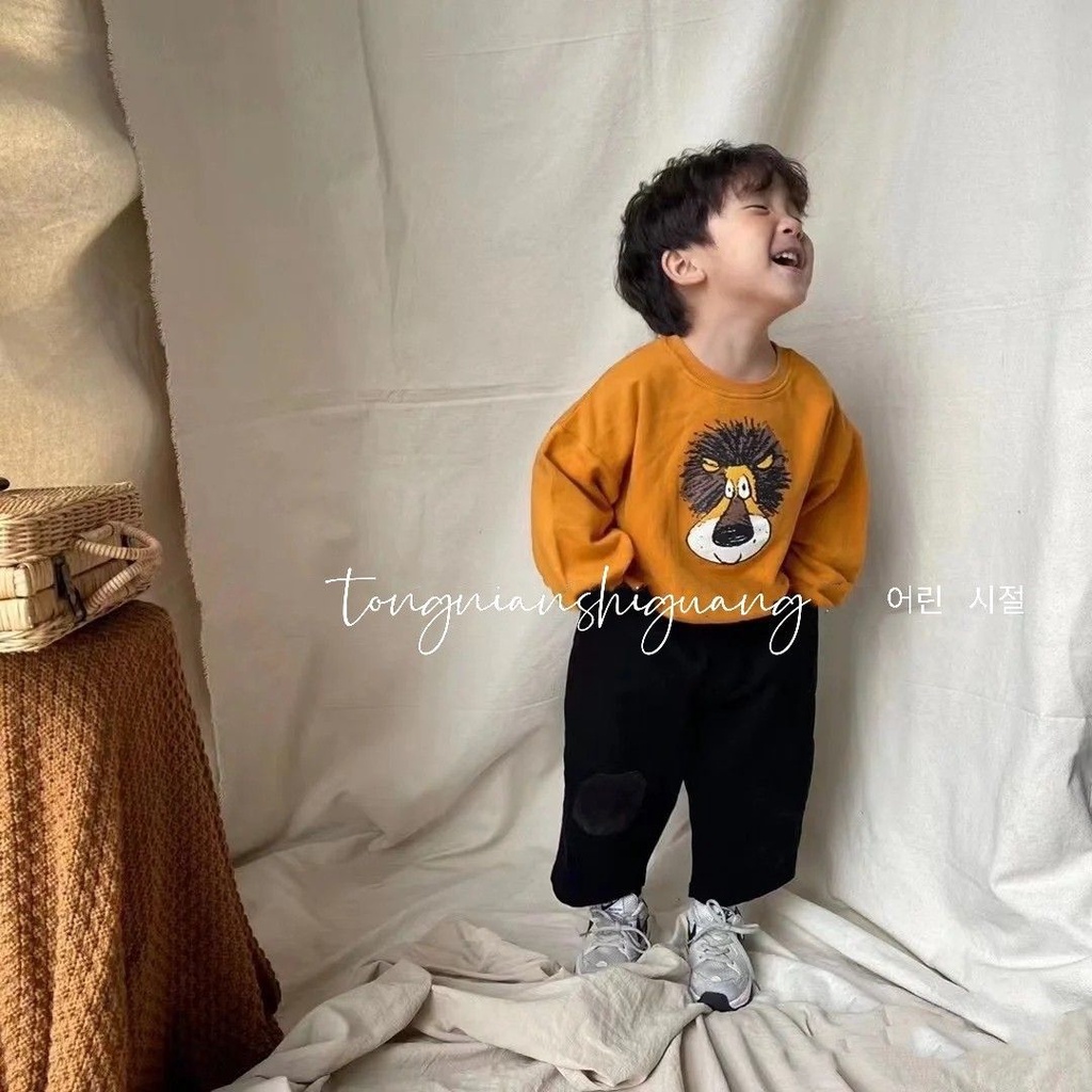 Hàn quốc nhỏ trung nhỏ trẻ em thường hoạt hình lông cừu lót áo len cổ tròn nam nữ bé bông tinh khiết mùa xuân thu sản phẩm mới phong cách hàn quốc hàng đầu hợp thời trang