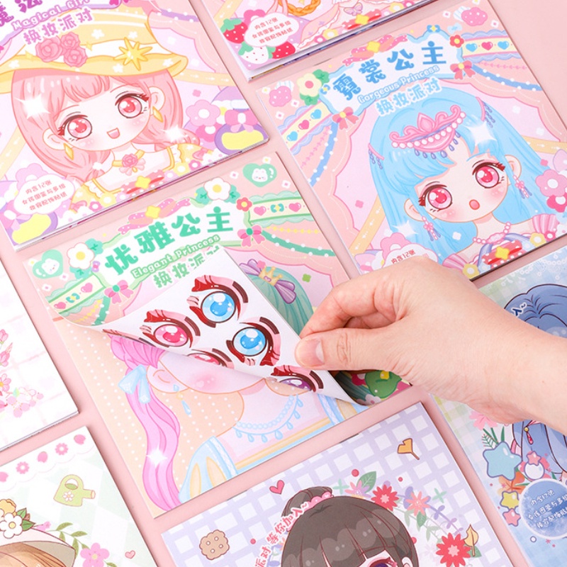 Set 4 Sách Dán Hình Công Chúa Trang Điểm DIY Giáo Dục Cho Bé 3-6 Tuổi