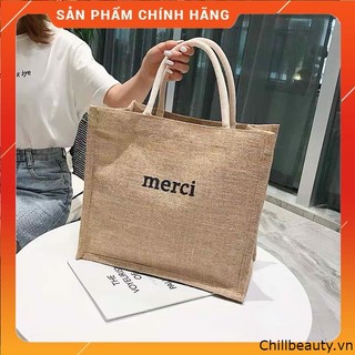 Túi cói Merci, túi vải merci đựng được nhiều đồ đi chơi đi du lịch sang chảnh