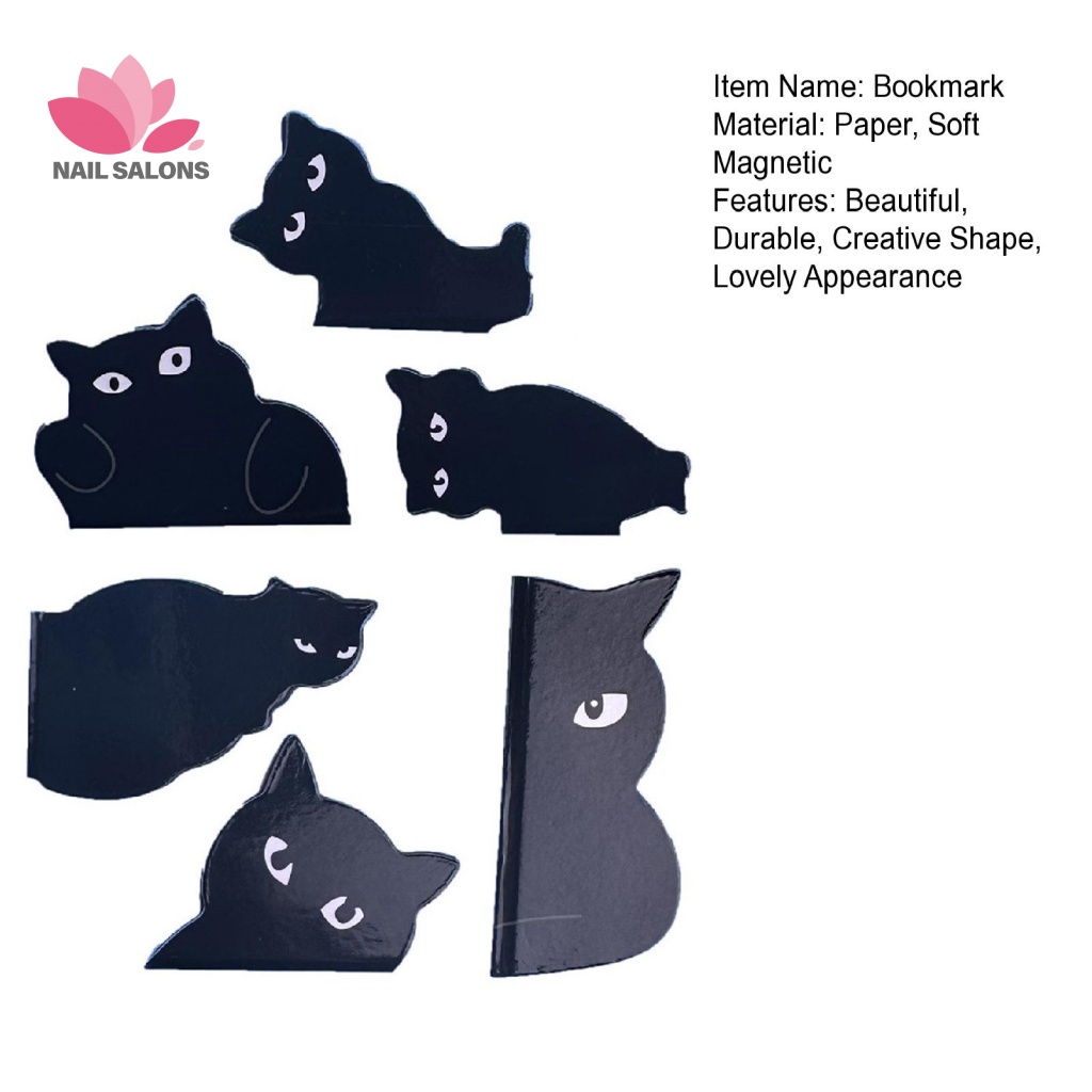 Set 6 Bookmark Hình Mèo Đen Đáng Yêu Có Nam Châm Đánh Dấu Trang Sách Cho Học Sinh