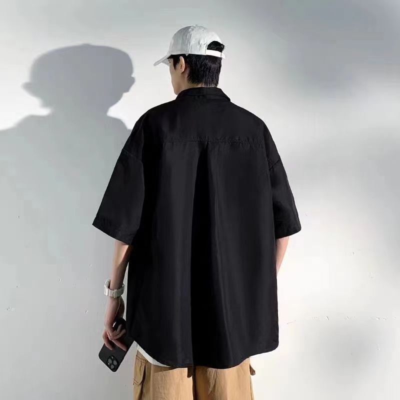 Áo Sơ Mi Tay Ngắn Dáng Rộng Mỏng Thoáng Khí Phong Cách Hồng Kông Cá Tính Cho Nam
