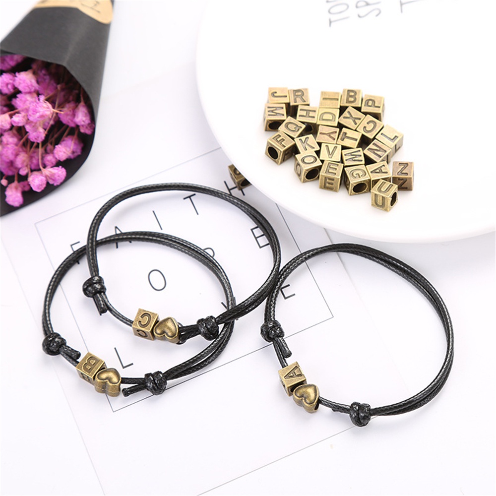 Vòng Tay Dây Da Mặt 26 Chữ Cái Thời Trang Cho Cặp Đôi