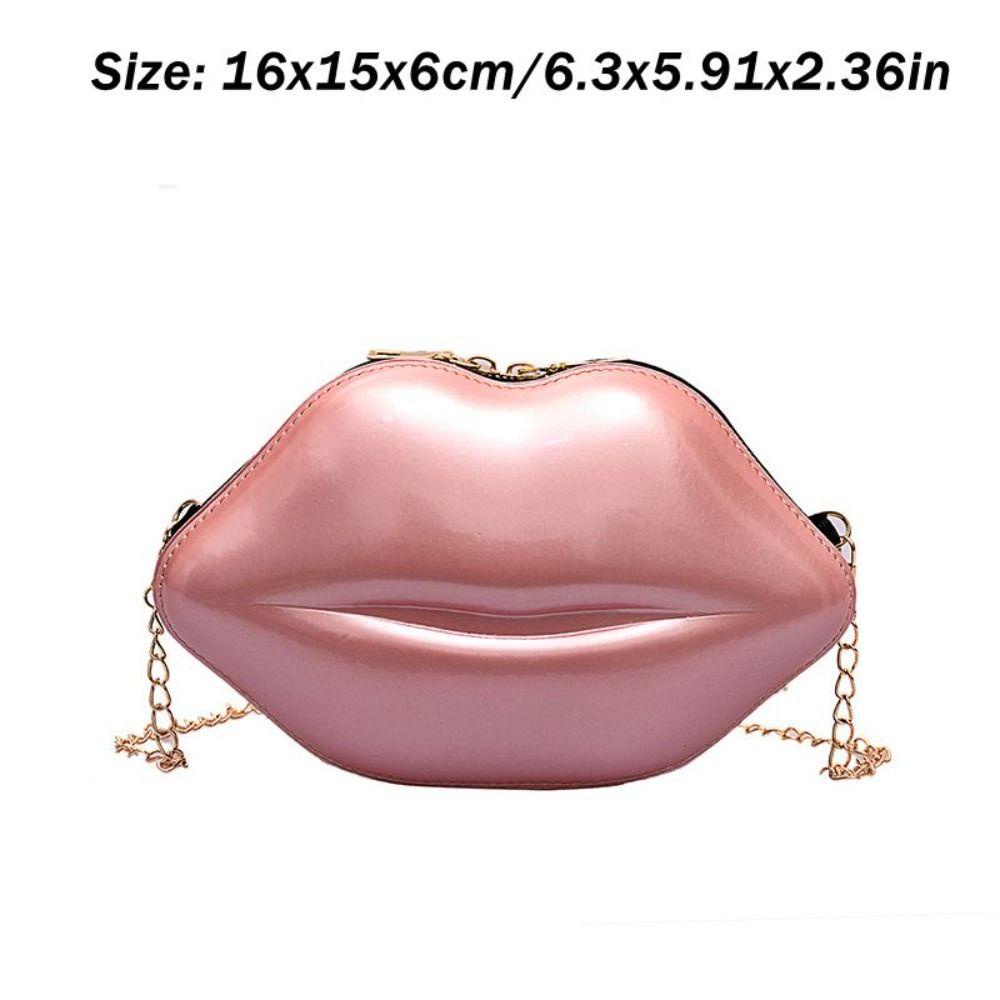 Upstozvn Túi Xách Đeo Vai Màu Đỏ Hình Đôi Môi Phối Dây Xích Màu Trơn Sáng Tạo Thích Hợp Làm Quà Tặng Cho Nữ