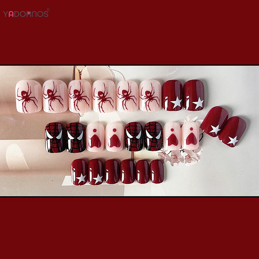 YADORNOS Móng Tay Giả Siêu Linh Hoạt Họa Tiết Người Nhện Cho Nữ