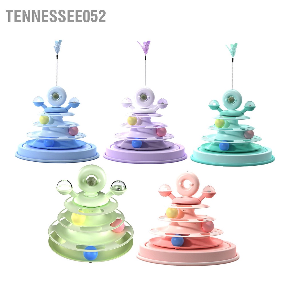 Tháp bóng 4 tầng cho mèo gắn lông vũ - Đồ chơi bàn xoay cho mèo giảm stress thư giãn cho thú cưng