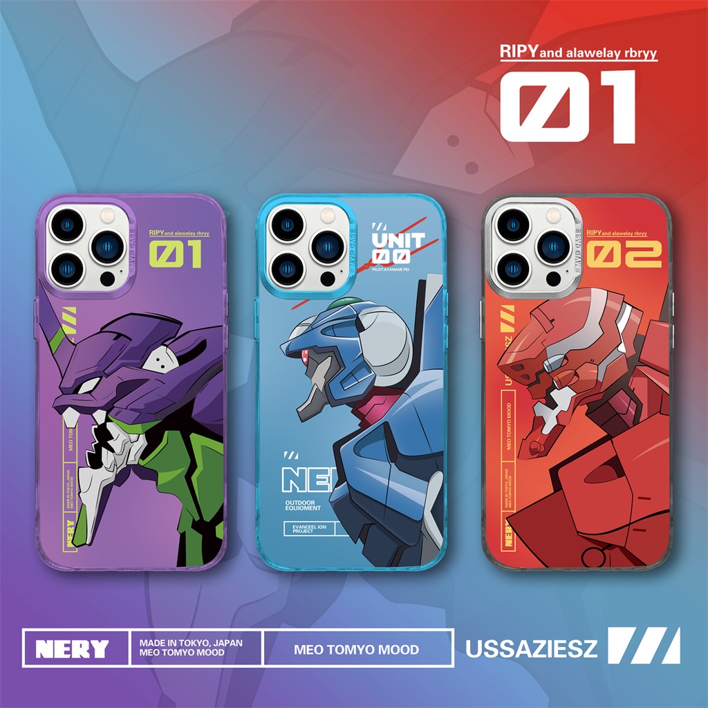 Ốp Điện Thoại IMD Silicone Khung Kim Loại Mạ Điện Họa Tiết Hoạt Hình Evangelion Cho IPhone 14 14Pro 14Max 13ProMax 12 12ProMax