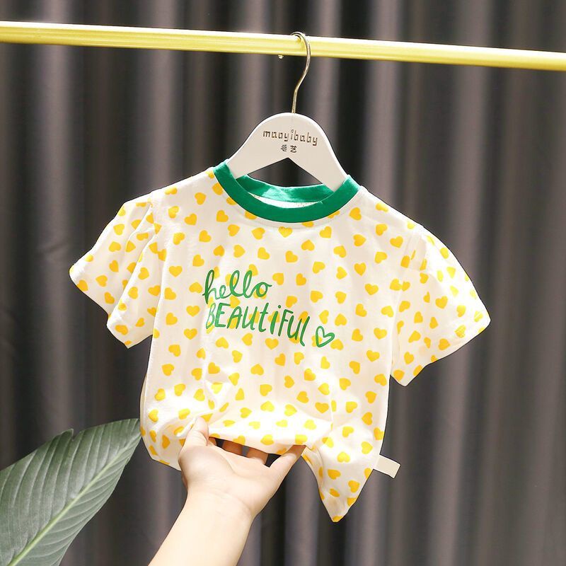 Áo Thun Tay Ngắn Chất Liệu cotton Họa Tiết Trái Đào Ngọt Ngào Cho Bé Gái 1-5 Tuổi