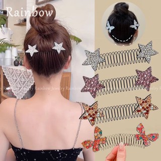 Lược cài tóc gãy y2k đính đá hình bướm màu cầu vồng xinh xắn