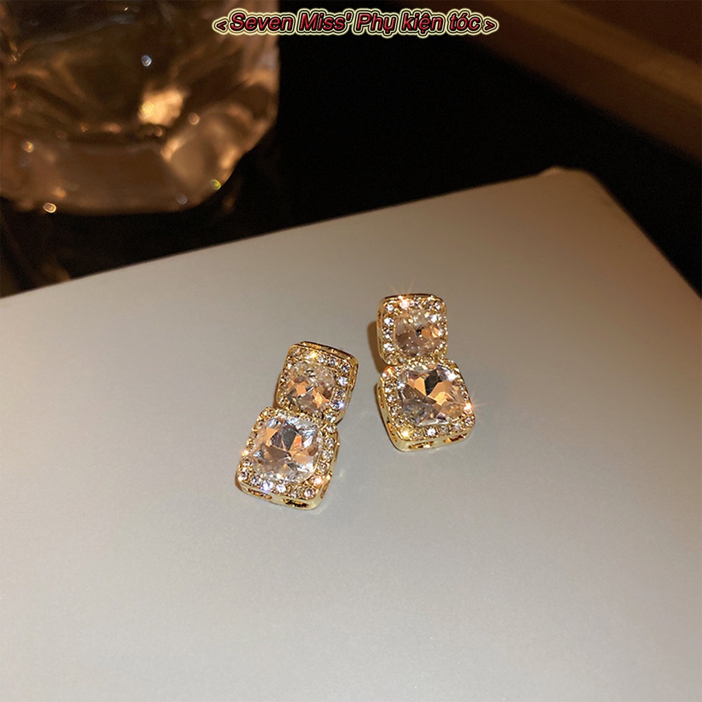 Bông Tai Dáng Dài Hình Vuông Đính Đá Zircon Thời Trang Cho Nữ