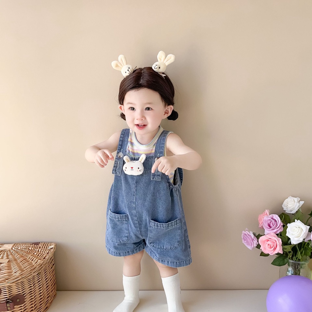Set 2 Yếm Hình Thỏ 8-18kg + Áo tank top Cho Bé Gái