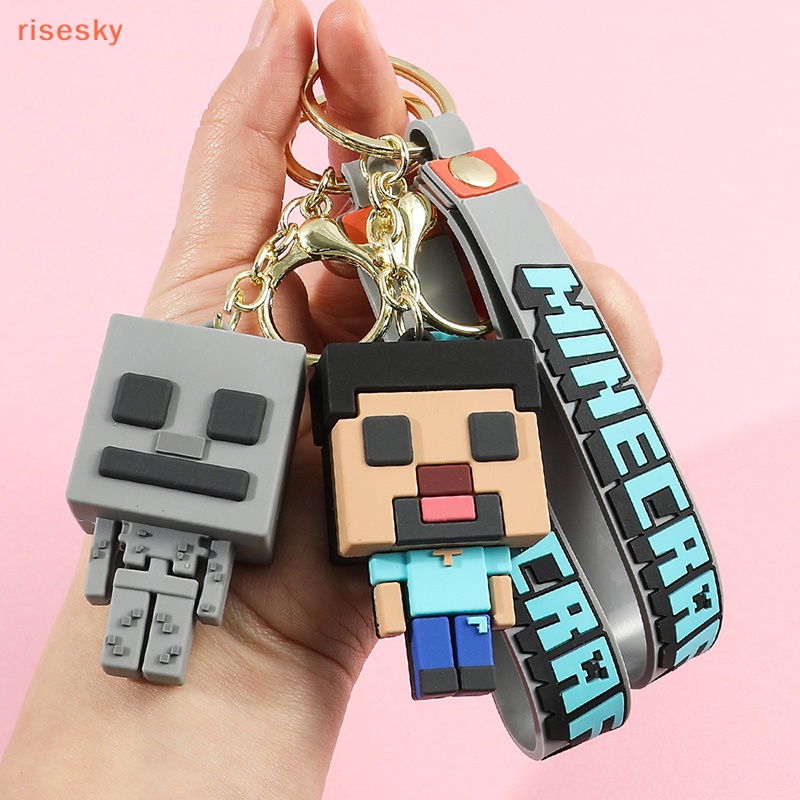 Móc Khóa Cao Su Mềm Hình Búp Bê Minecraft 3D Dễ Thương