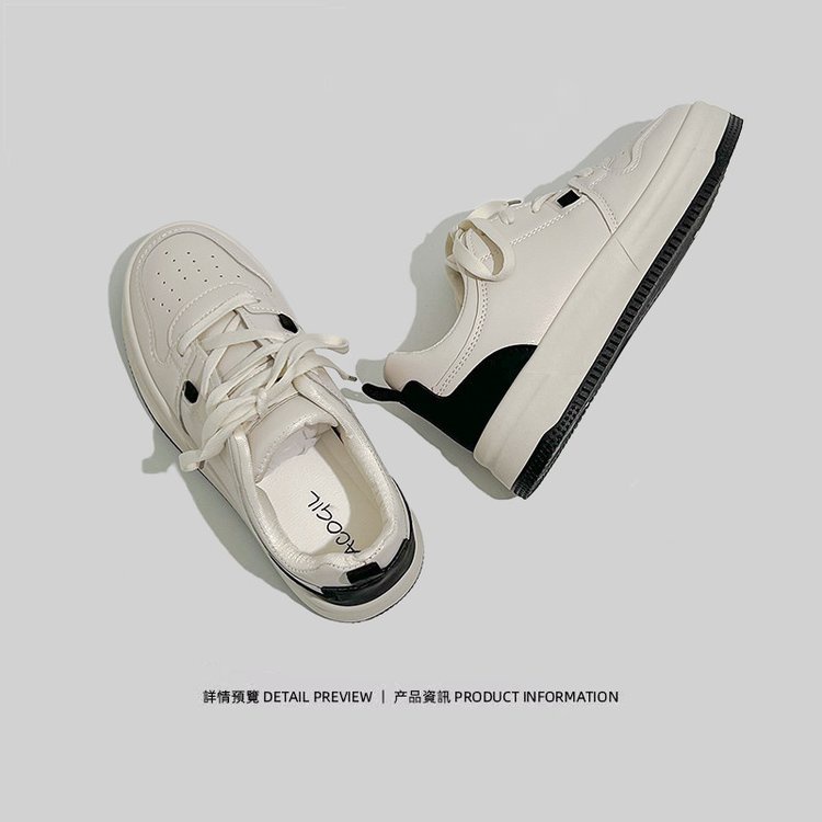 Giày Thể Thao Da PU Đế Bằng Mũi Tròn Thắt Dây Cá Tính